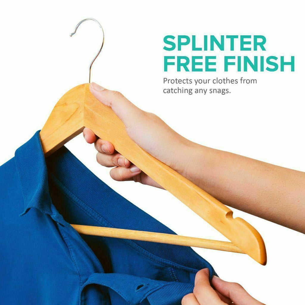 20 Wooden Coat Hangers - Premium Suit & Garment Hangers