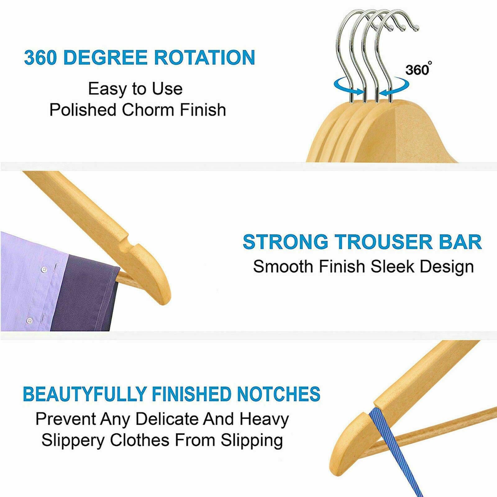 20 Wooden Coat Hangers - Premium Suit & Garment Hangers