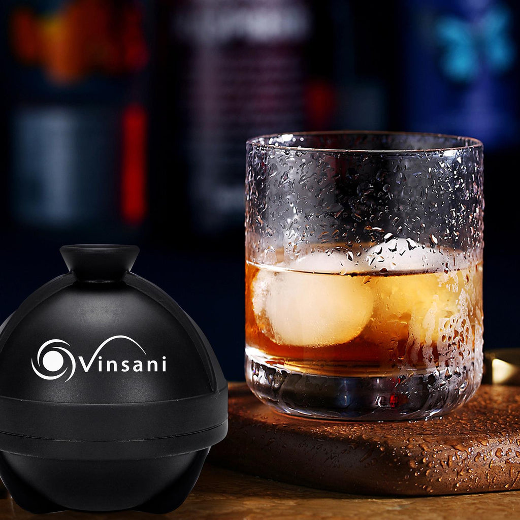 Vinsani ice ball moulds in food-grade silicone, creating 6cm spheres for slow melting ice.