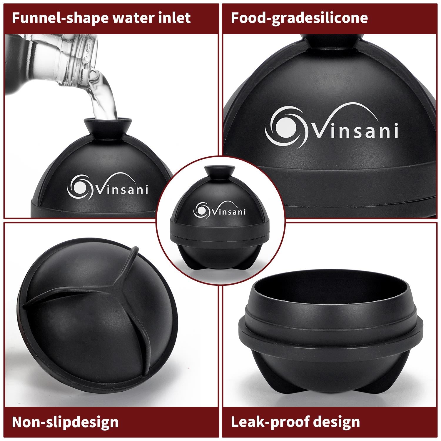 Vinsani Ice Ball Mould 2 Pack with 6cm silicone spheres for slow melting in a kitchen setting.