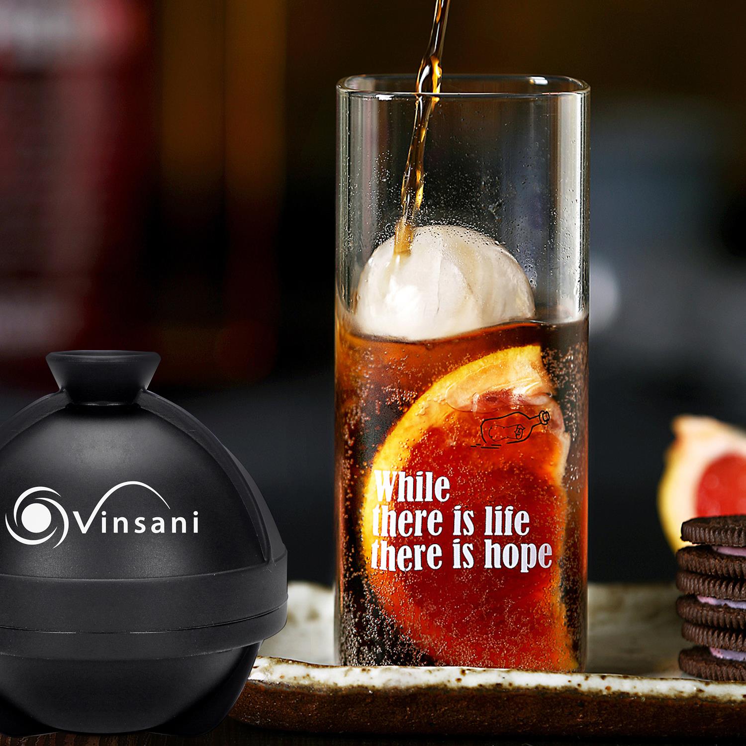 Vinsani Ice Ball Moulds in food-grade silicone, creating 6cm spherical ice for slow melting drinks, 2 pack.