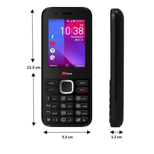 TTfone TT240 Simple Mobile Phone with KaiOS, showing the sleek design and mains charger included in the image.