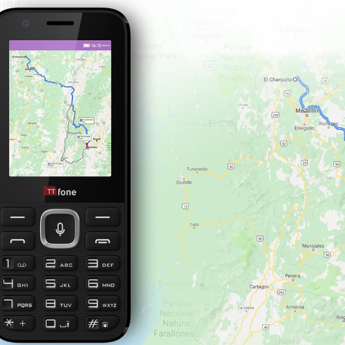 TTfone TT240 Simple Mobile Phone with KaiOS, mains charger, showing front view and keypad layout.