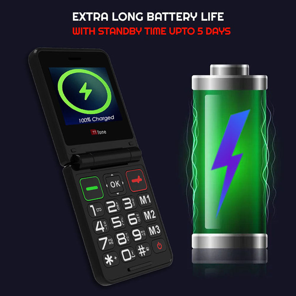 TTfone TT660 flip mobile phone for seniors with big buttons, emergency assistance, and long-lasting battery.
