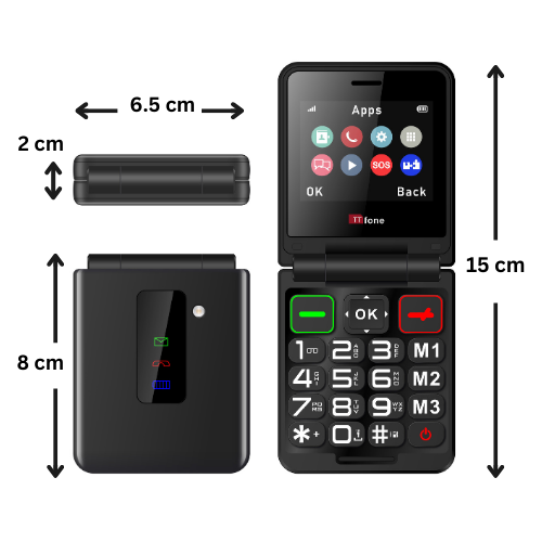TTfone TT660 flip mobile phone for seniors with big buttons, emergency assistance feature, and long battery life.