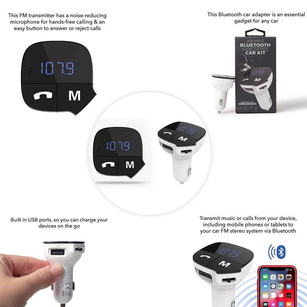 Bluetooth FM Transmitter - Hands-Free Car Kit - White