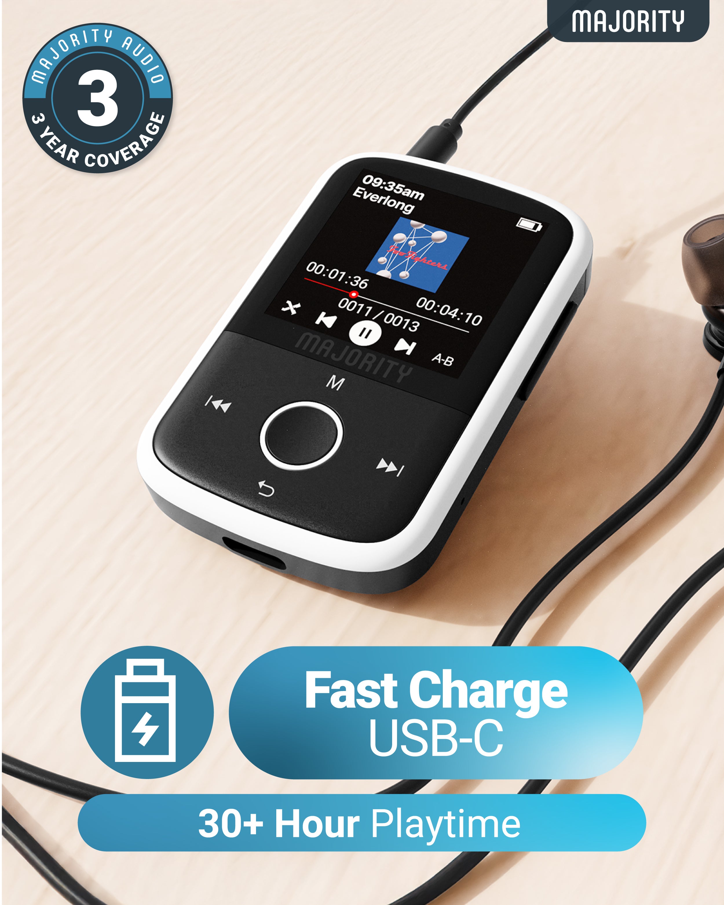Majority 16GB MP3 Player - Sleek Black/White, Crisp Audio