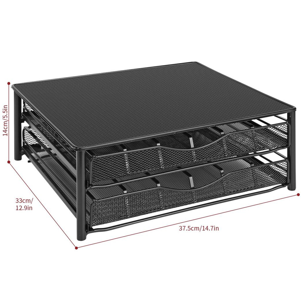 Double drawer organizer for coffee pods in black, showcasing a sleek design and ample storage space by HomeCraft.