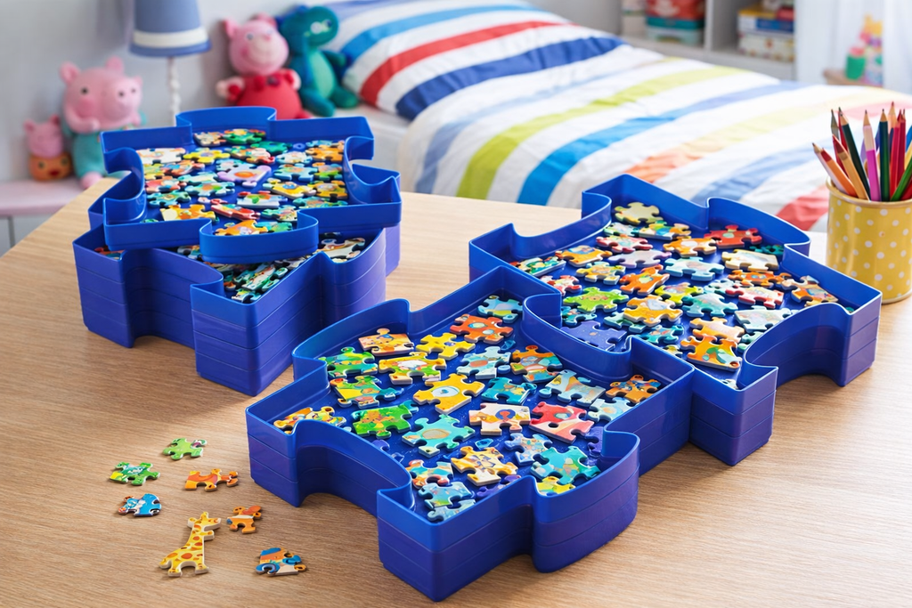 Blue Puzzle-Stack Trays (Set of 6) - Linkable & Stackable, Space-Saving