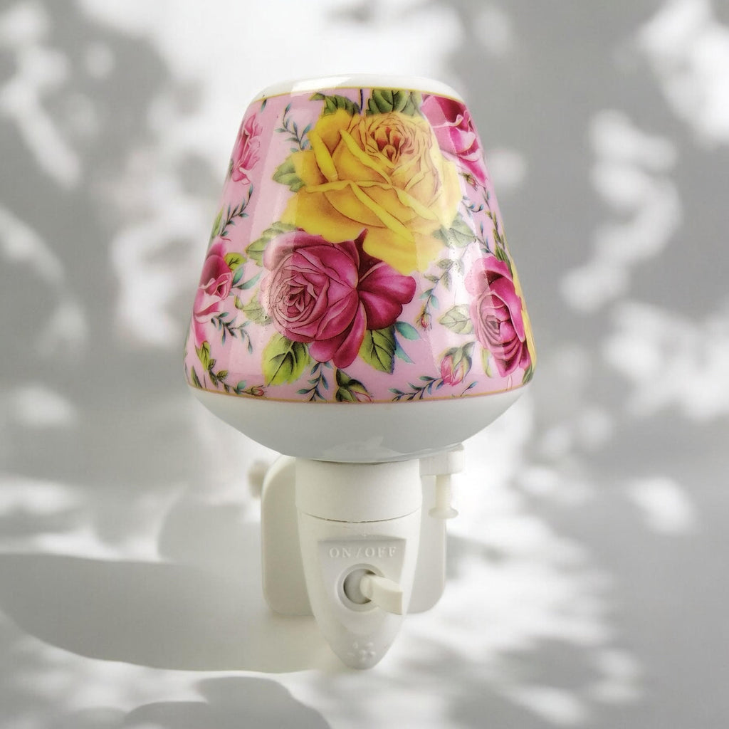 8 INCH FLORAL LED NIGHTLIGHT YELLOW  AND PINK ROSE