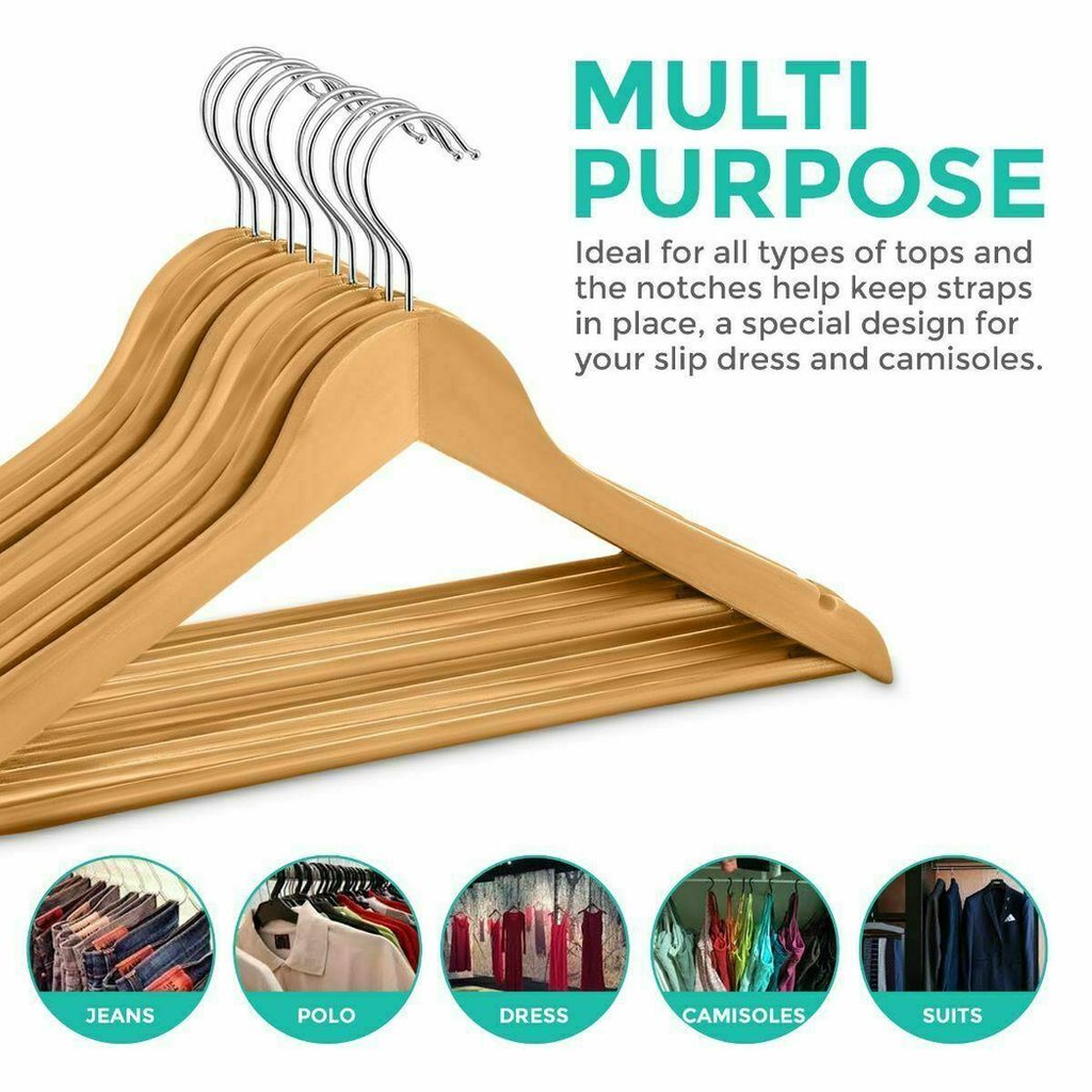 20 Wooden Coat Hangers - Premium Suit & Garment Hangers