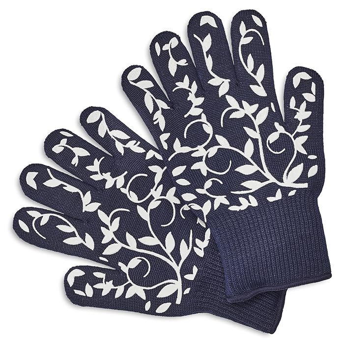 Floral Vine Silicone Oven Gloves with Non-Slip Grip, Heat-Resistant