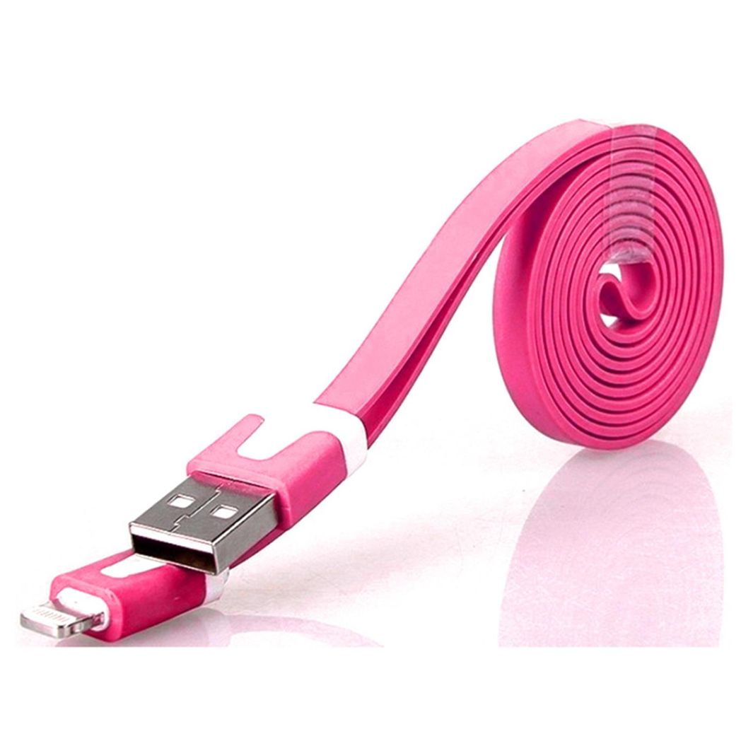 Hot pink 1 metre flat micro USB cable by GVC, designed for tangle-free syncing and charging of devices.