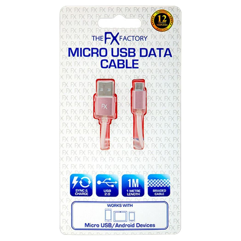 Rose gold FX TechHub braided micro USB data cable with a stylish design and durable construction.