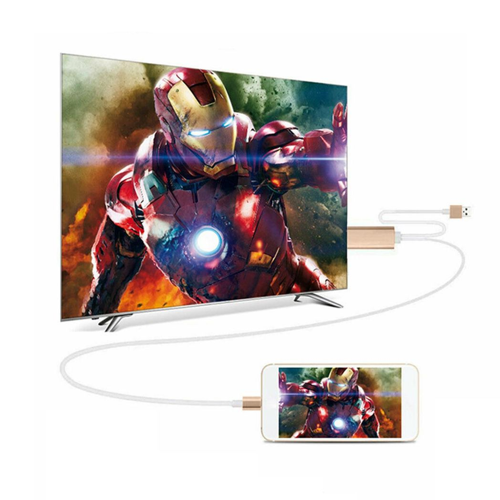 Full HD HDMI Connector Cable by Aquarius in gold, designed for screen mirroring with phones and tablets.