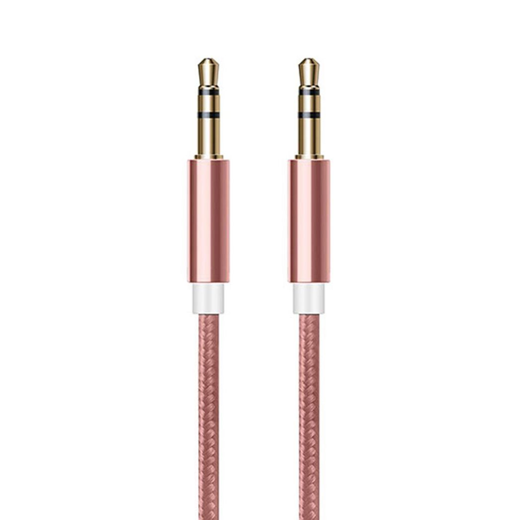 FX 3.5mm braided aux-in cable in rose gold, showcasing premium audio quality and durable design.