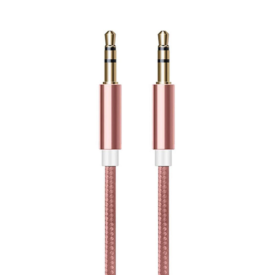 FX 3.5mm braided aux-in cable in rose gold, showcasing premium audio quality and durable design.