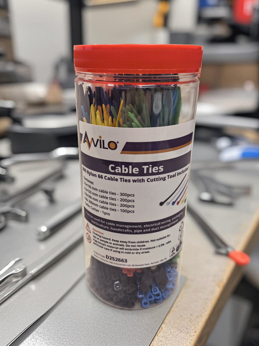 800-Pack Durable Cable Ties with Built-In Cutter for Quick, Neat Cables