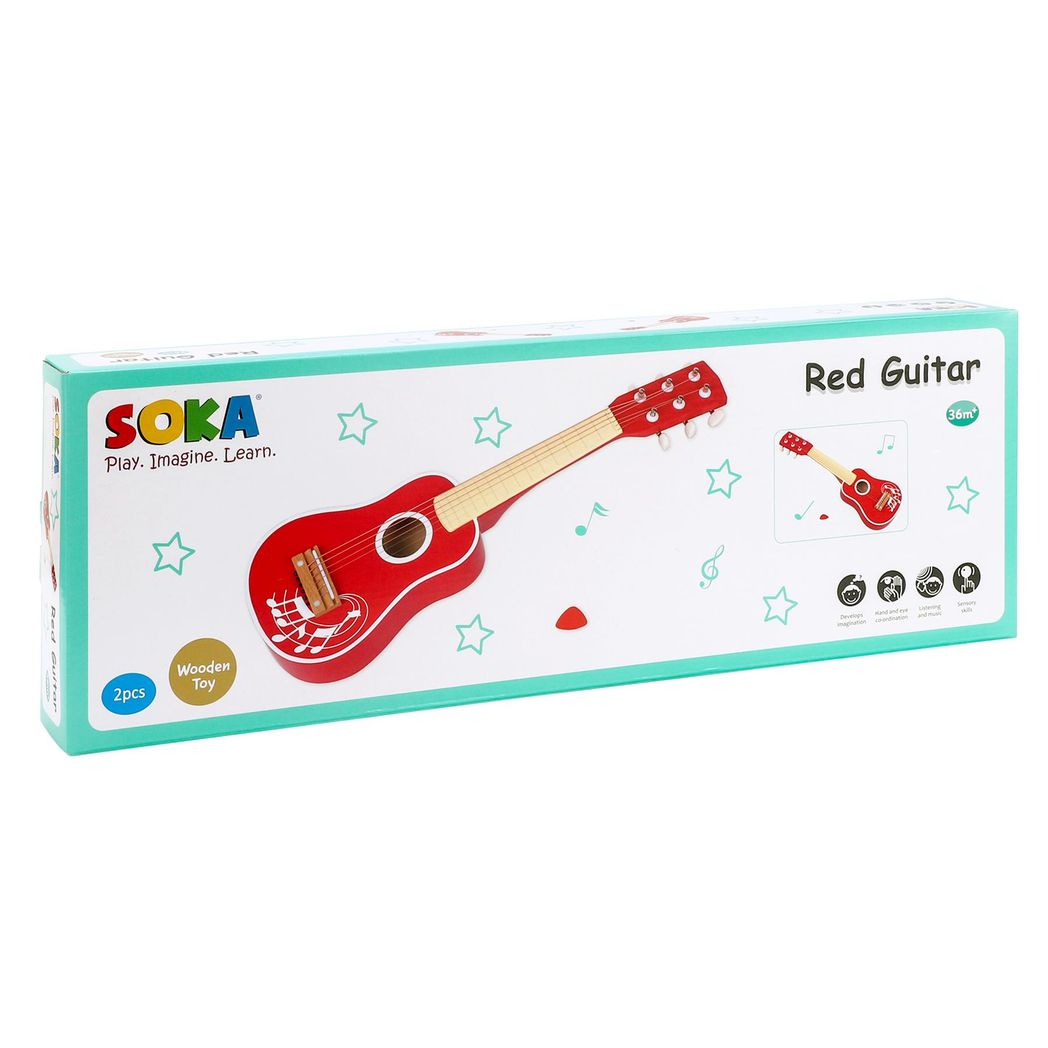 SOKA Red Guitar 1010106 from FunZone, featuring a vibrant design and kid-friendly size for imaginative play.