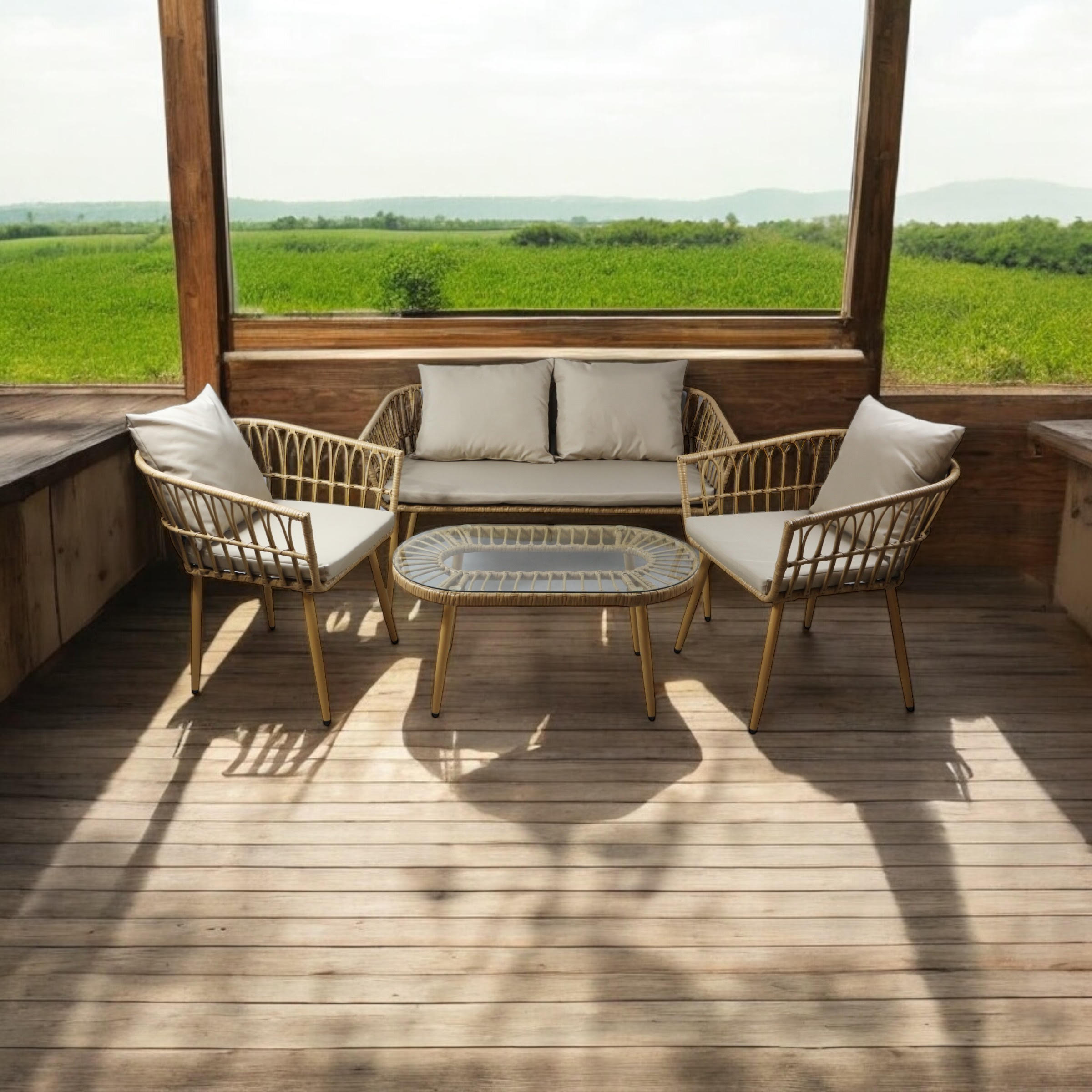 Rattan 4 Piece Garden Set - Outdoor Dining Furniture