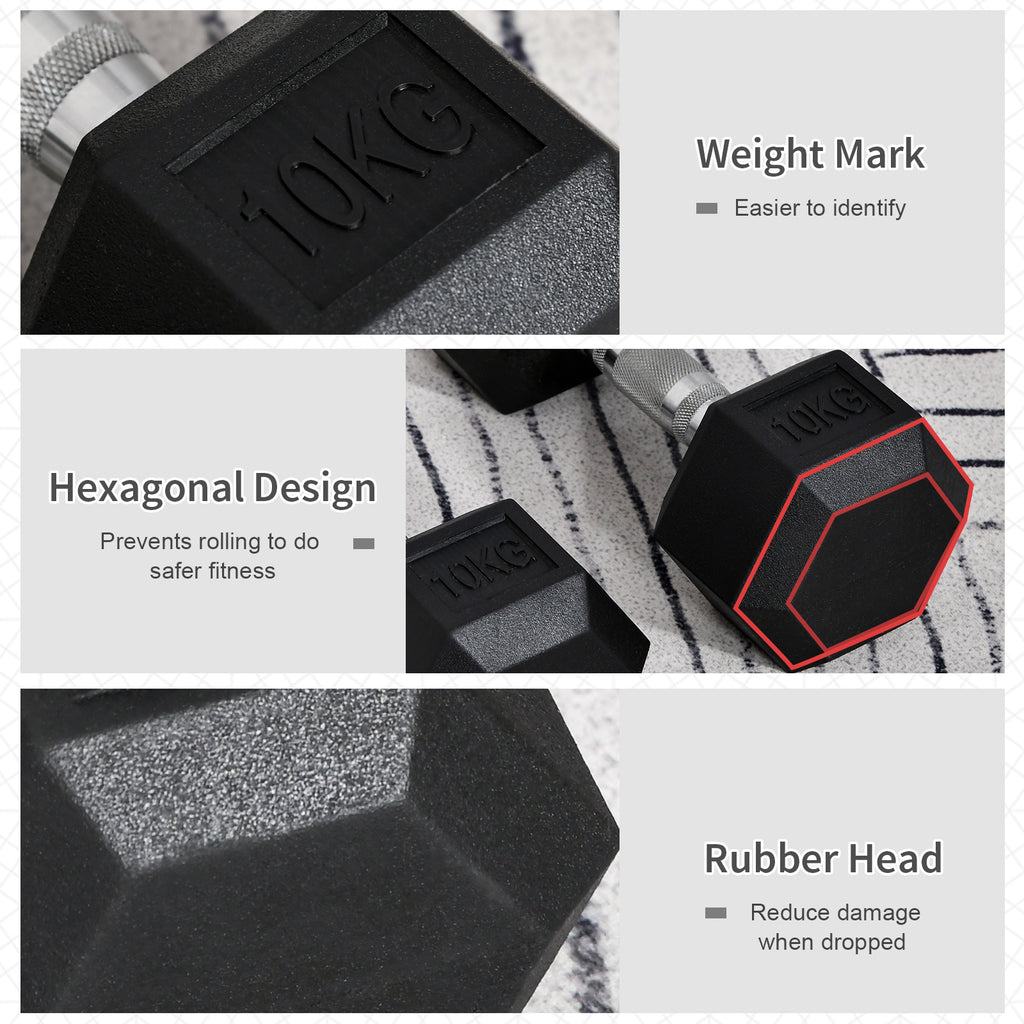 Hexagonal dumbbells weighing 2x10kg for weight lifting, designed for home fitness by ActiveGear.