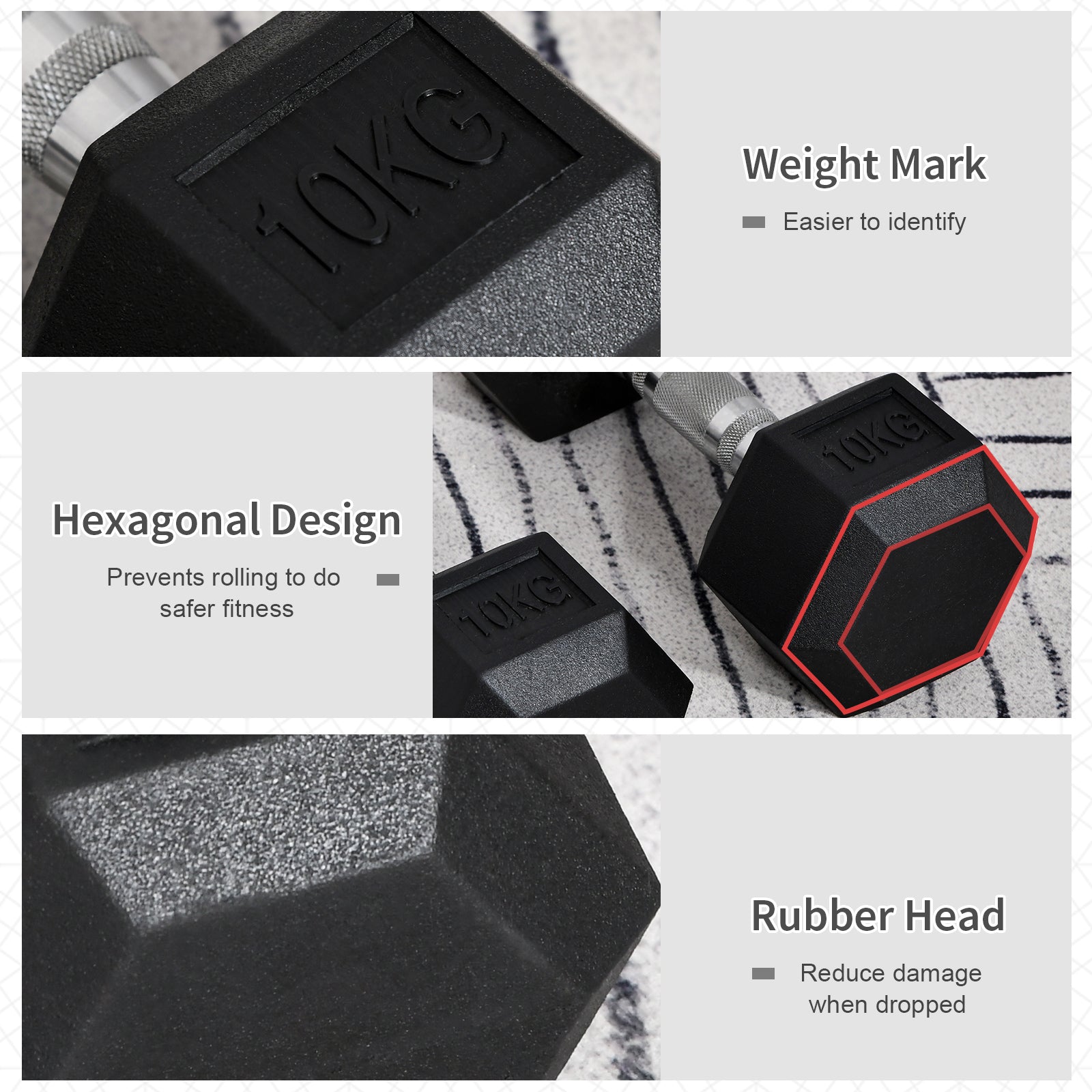 Hexagonal dumbbells weighing 2x10kg for weight lifting, designed for home fitness by ActiveGear.