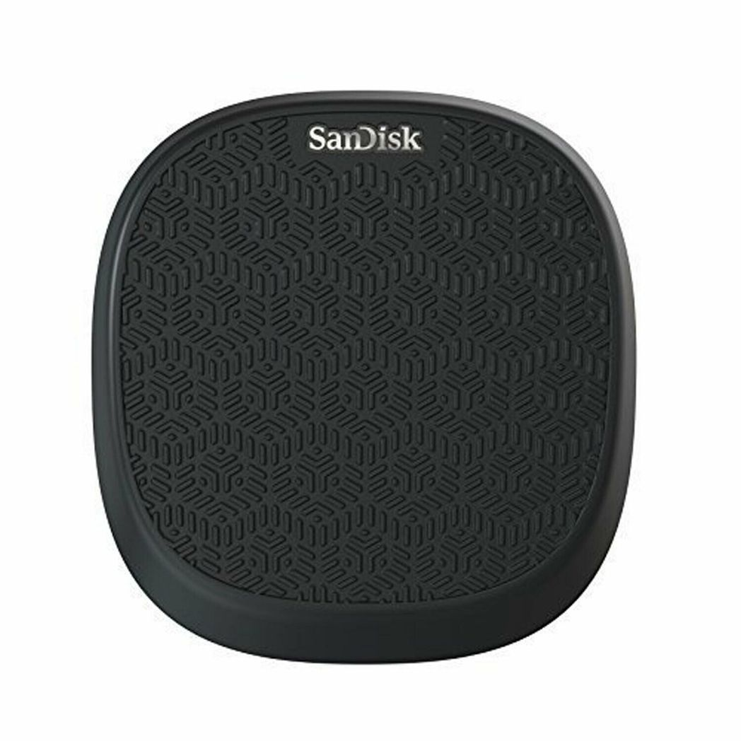 SanDisk iXpand Base in black, showcasing a sleek design for iPhone charging and backup, 32 GB capacity.