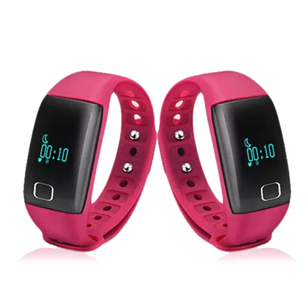 Pink T1 Waterproof Fitness Tracker by Bas-Tek featuring a heart rate monitor and sleek design for active lifestyles.