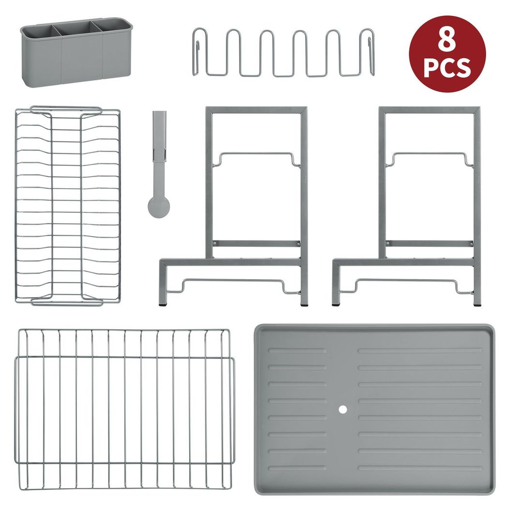 Grey 2 tier dish drainer by HomeCraft, featuring a detachable design and space-saving drying rack.