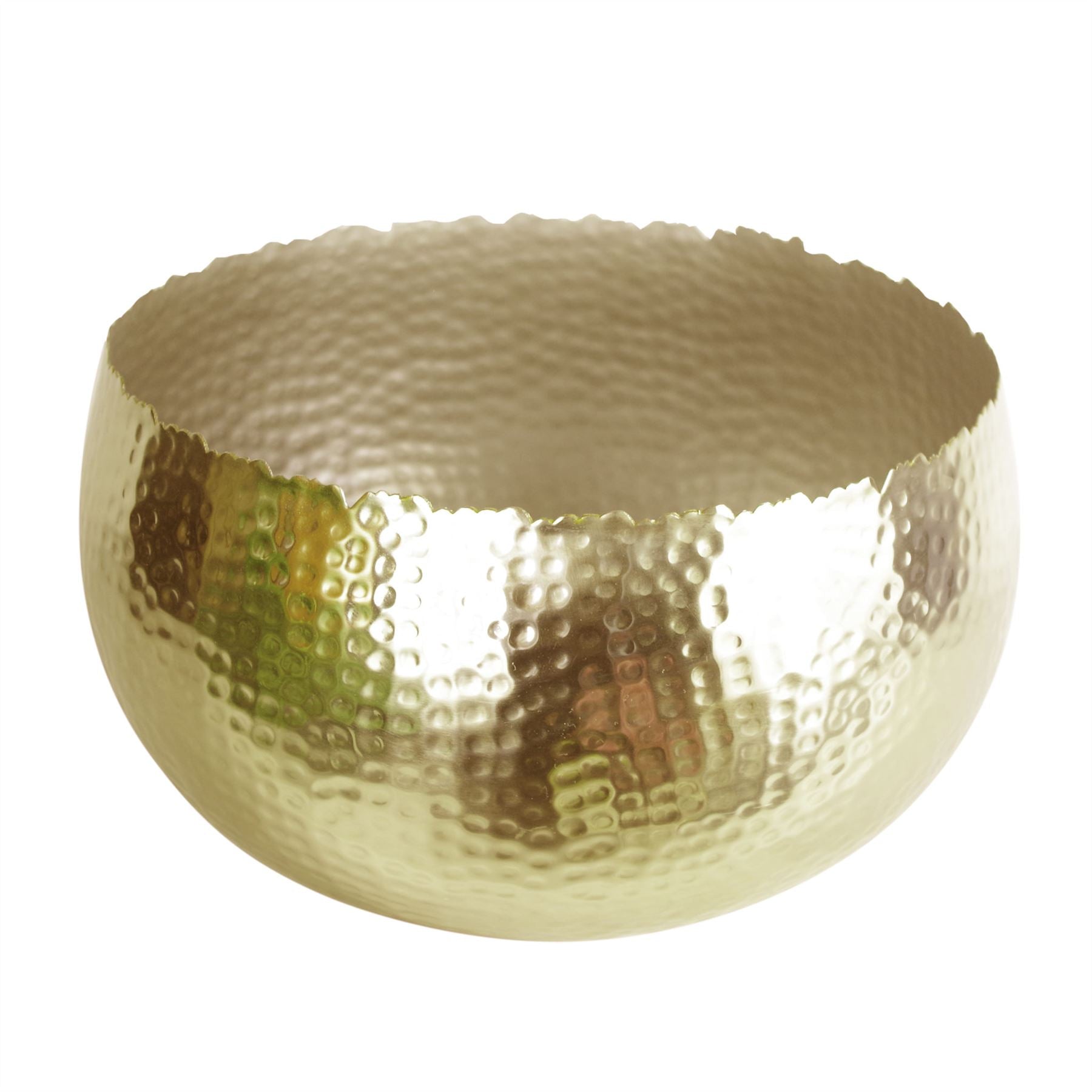 XL Hammered Gold Metal Bowl, 32 x 20 cm, Curvy Edge