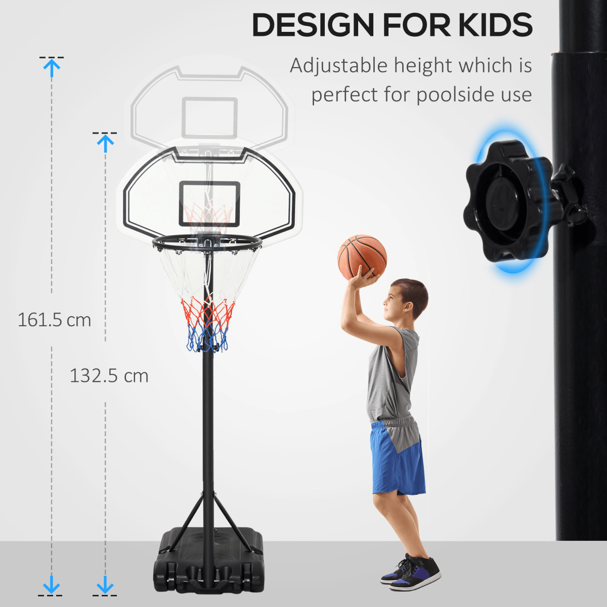 Basketball Stand 94 - 123cm Height Adjustable Hoop For Pool Side - AKGOmniShop