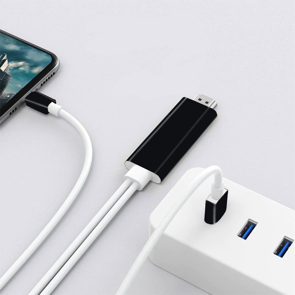 Black Full HD HDMI connector cable by Aquarius for screen mirroring on phones and tablets.