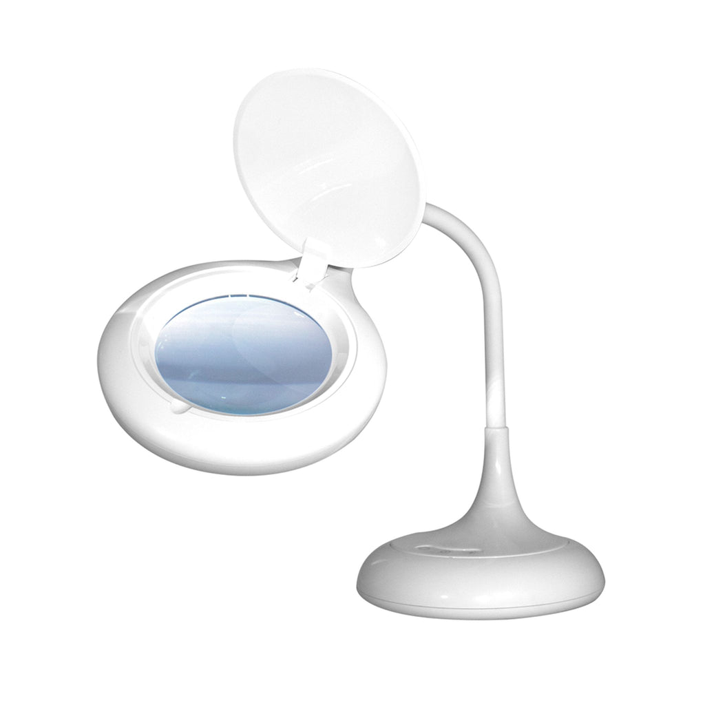 HomeCraft Desk Magnifier Lamp by Native Lighting with 3X magnification and dimmable 3 color temperature settings.
