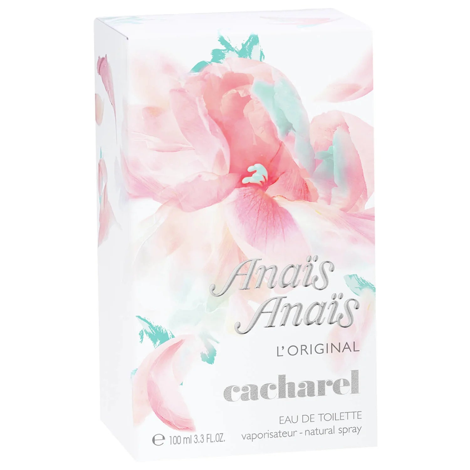 Cacharel Anais Anais Eau De Toilette Spray 100ml in a floral bottle against a soft background, showcasing its elegant design.