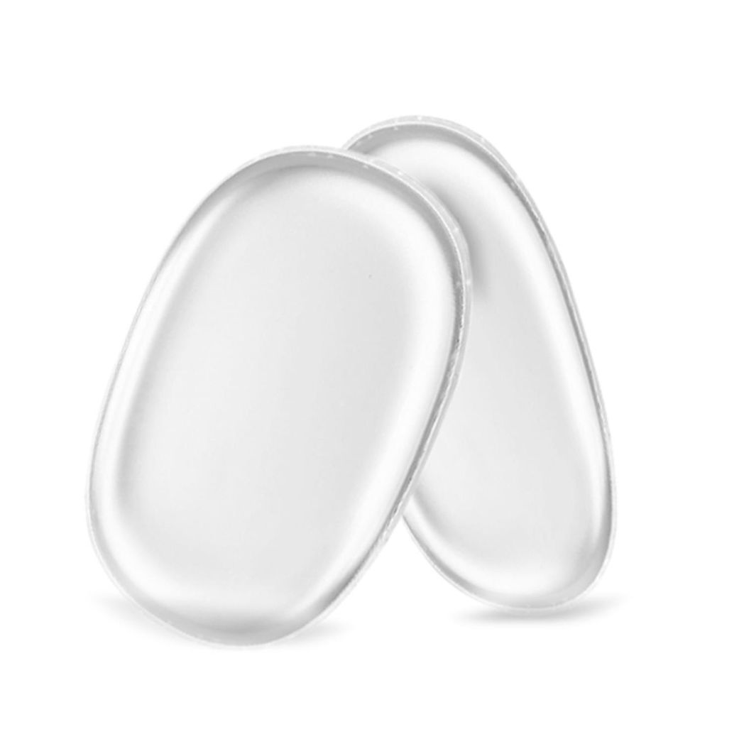 Clear silicone make-up sponge by GlowCare, showcasing its smooth surface and ergonomic shape for seamless application.