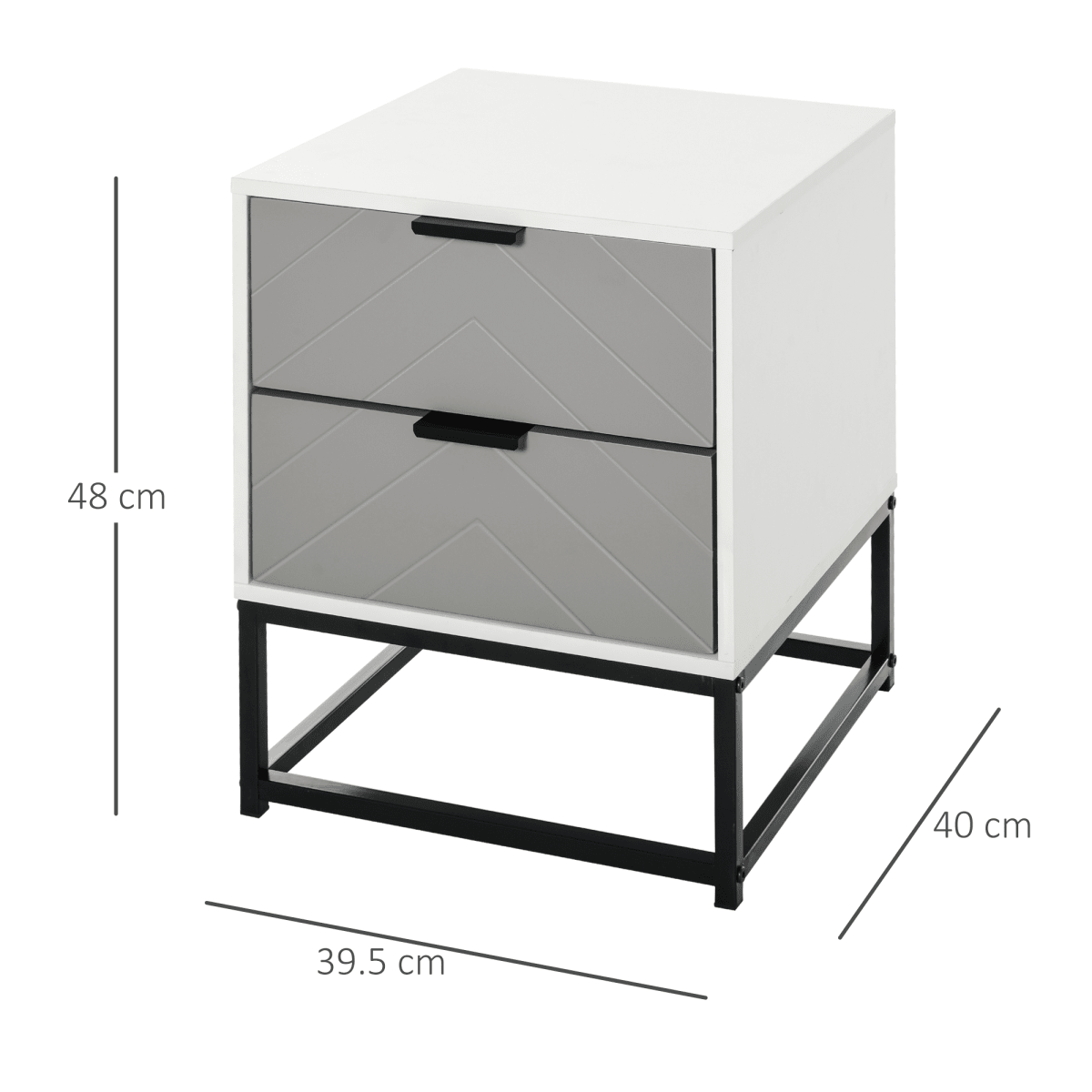 Bedside Cabinet with Metal Base and 2 Drawer Storage - Grey and White - AKGOmniShop