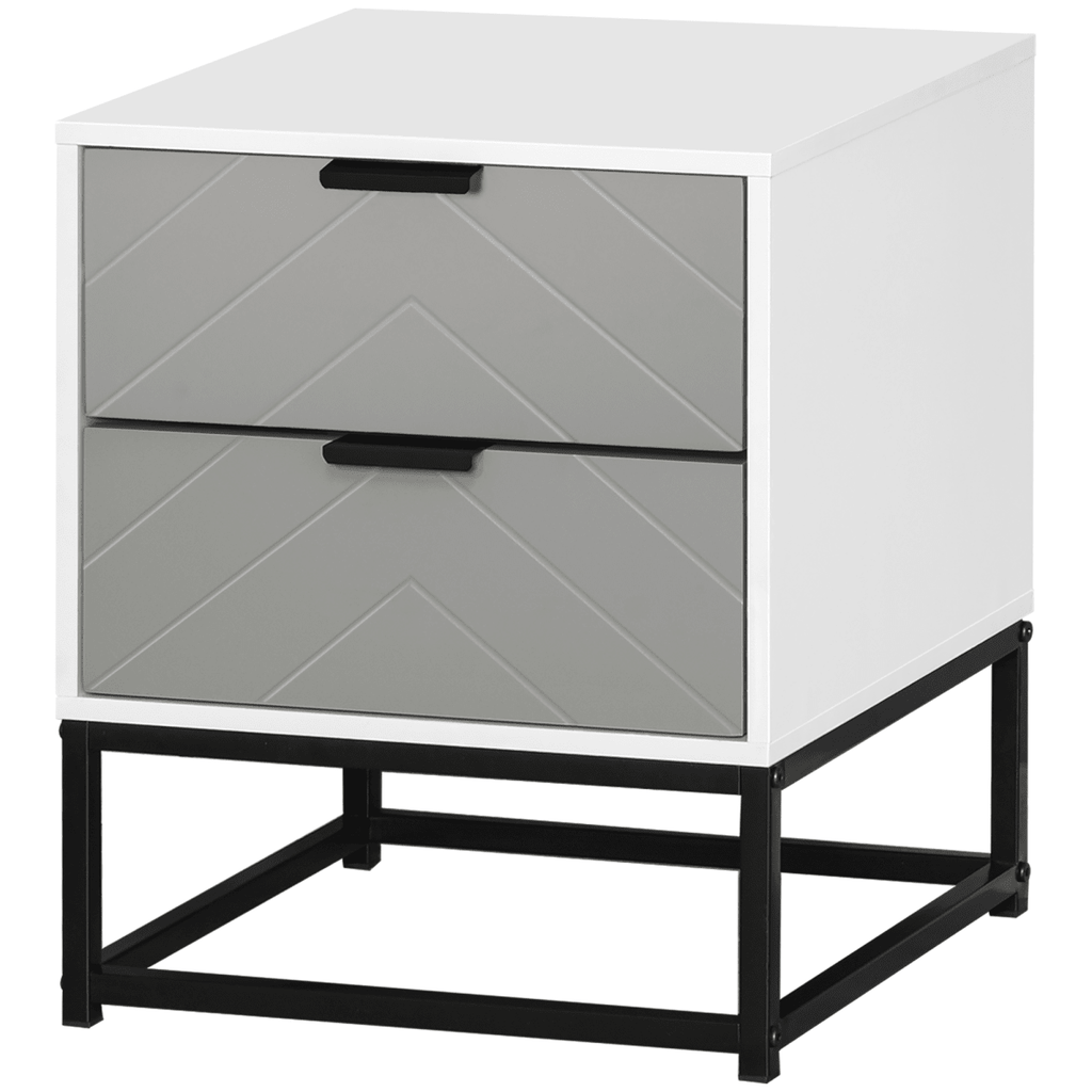 Bedside Cabinet with Metal Base and 2 Drawer Storage - Grey and White - AKGOmniShop