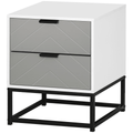 Bedside Cabinet with Metal Base and 2 Drawer Storage - Grey and White - AKGOmniShop