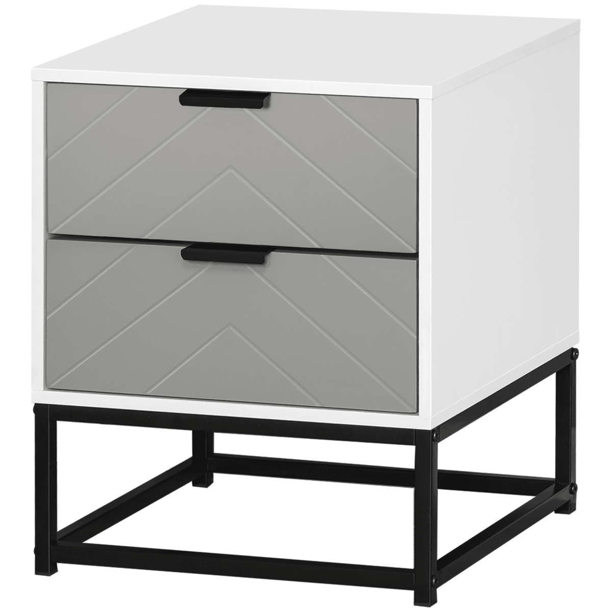 Bedside Cabinet with Metal Base and 2 Drawer Storage - Grey and White - AKGOmniShop
