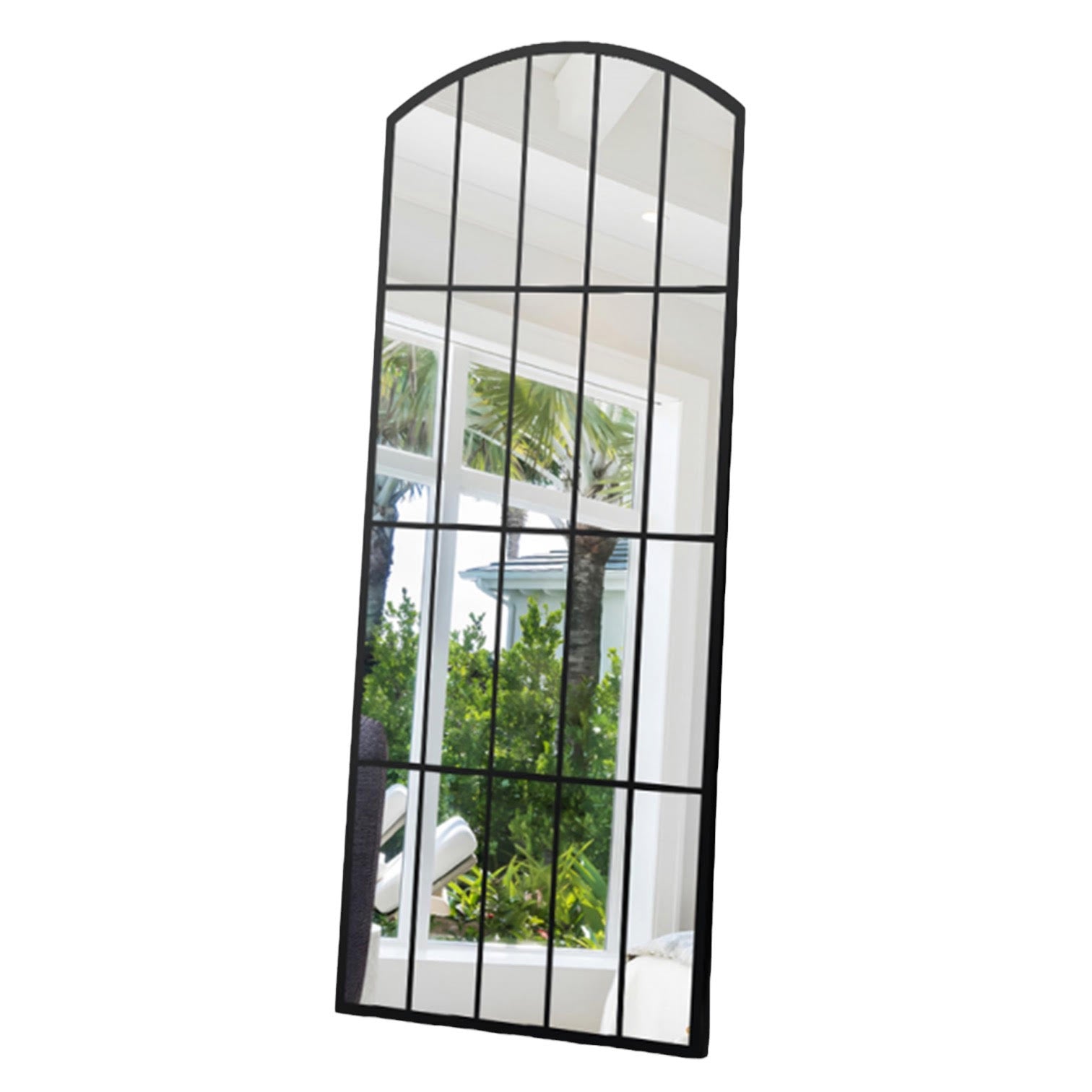 Cast Iron Wall Mirror 170cm - Black Metal Window Design
