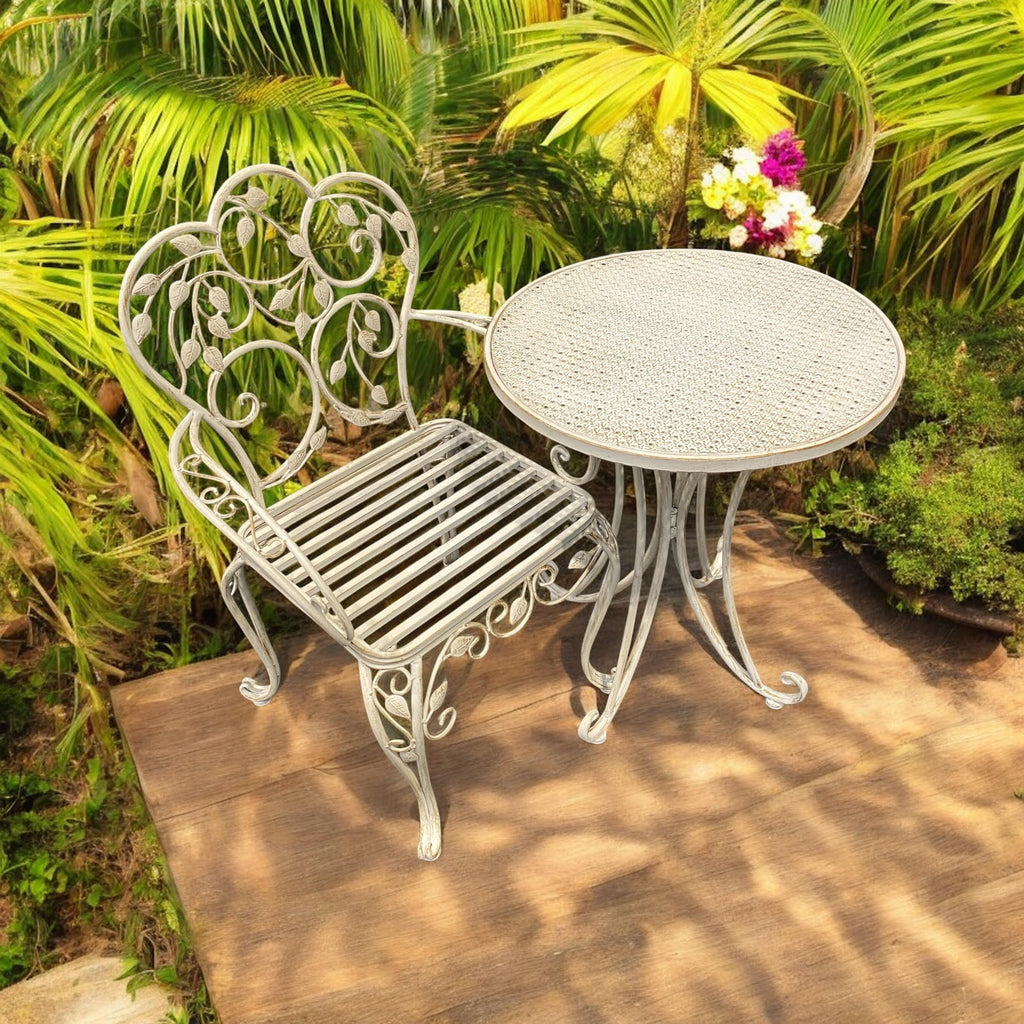 Metal Bistro Set - Table & 2 Chairs - Outdoor Garden Furniture