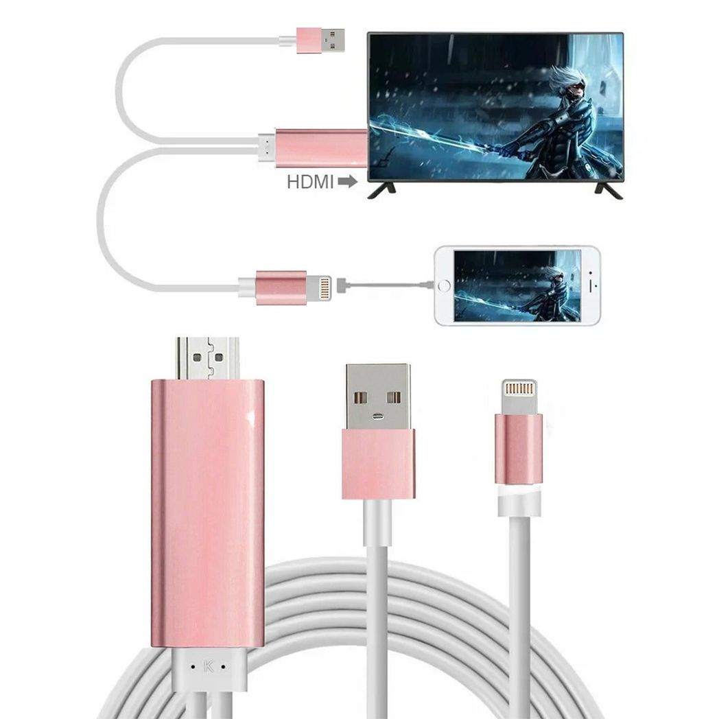 Full HD HDMI connector cable in rose gold by Aquarius, designed for screen mirroring with phone and pad devices.
