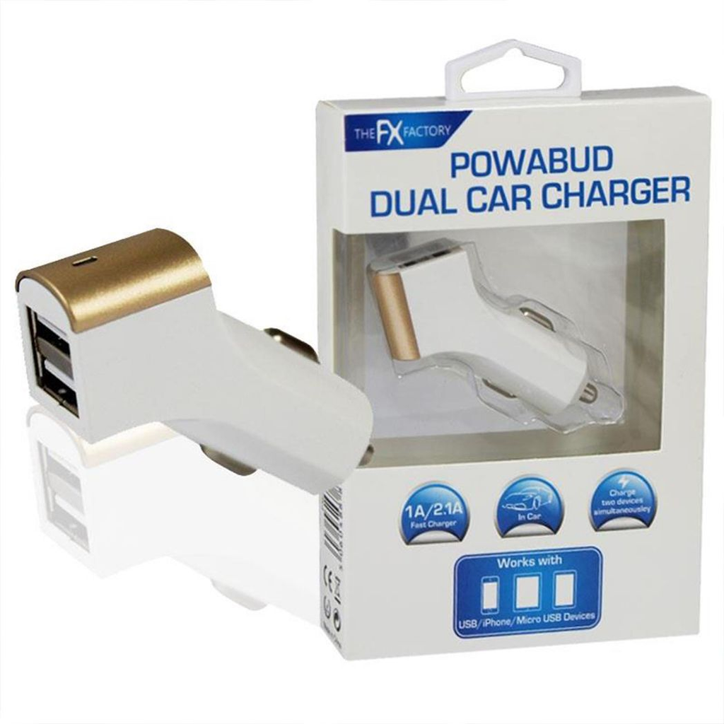 Dual USB Car Charger 2.1A - Twin Socket Fast Charging - Gold