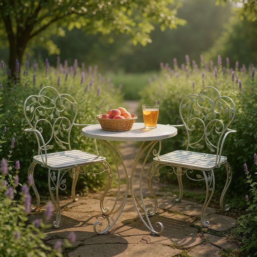 Metal Bistro Set - Table & 2 Chairs - Outdoor Garden Furniture