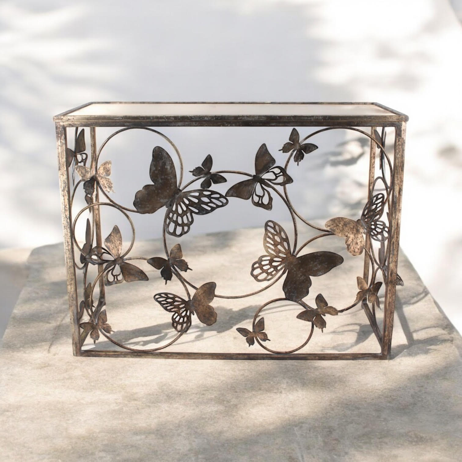 Metal Table with Butterfly Design - 102cm Decorative Accent