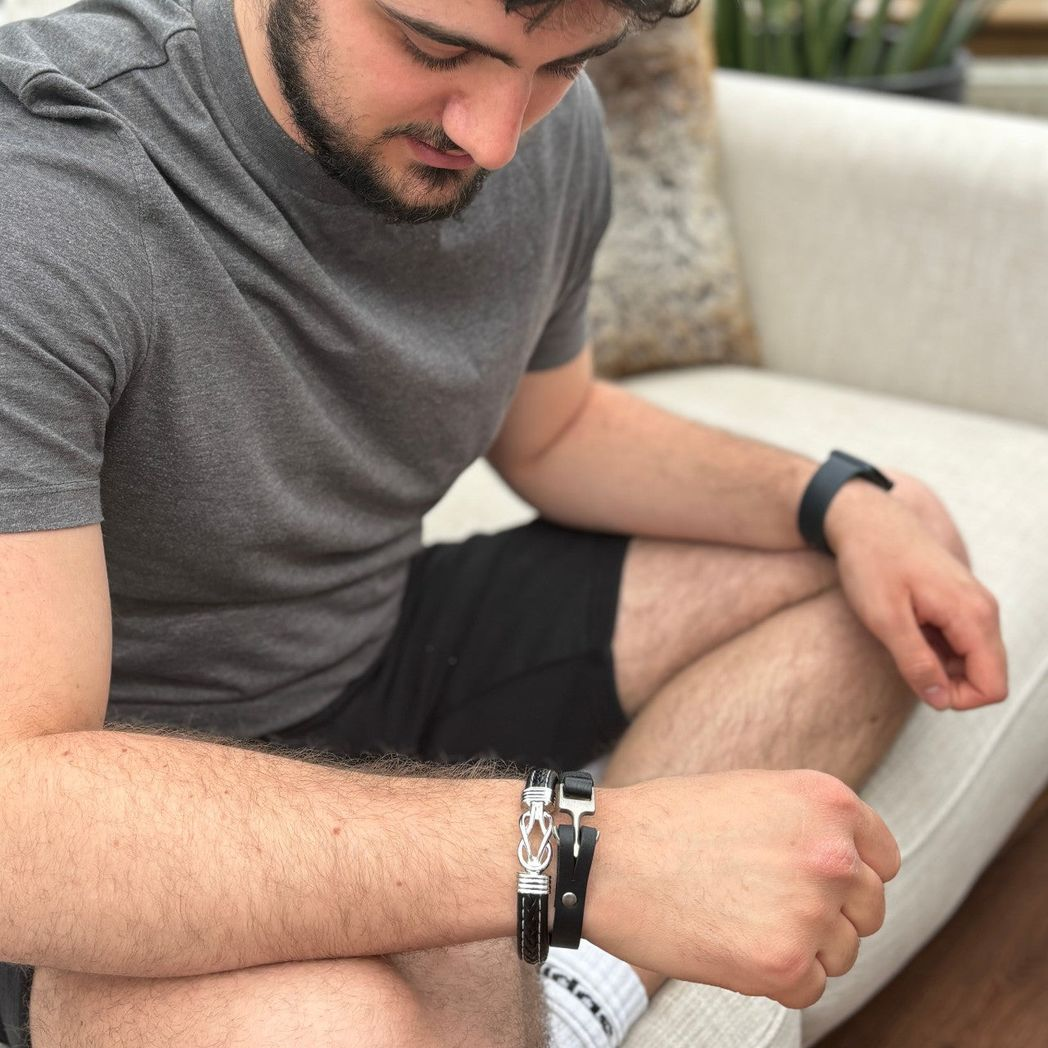 Men's Leather Anchor Bracelet