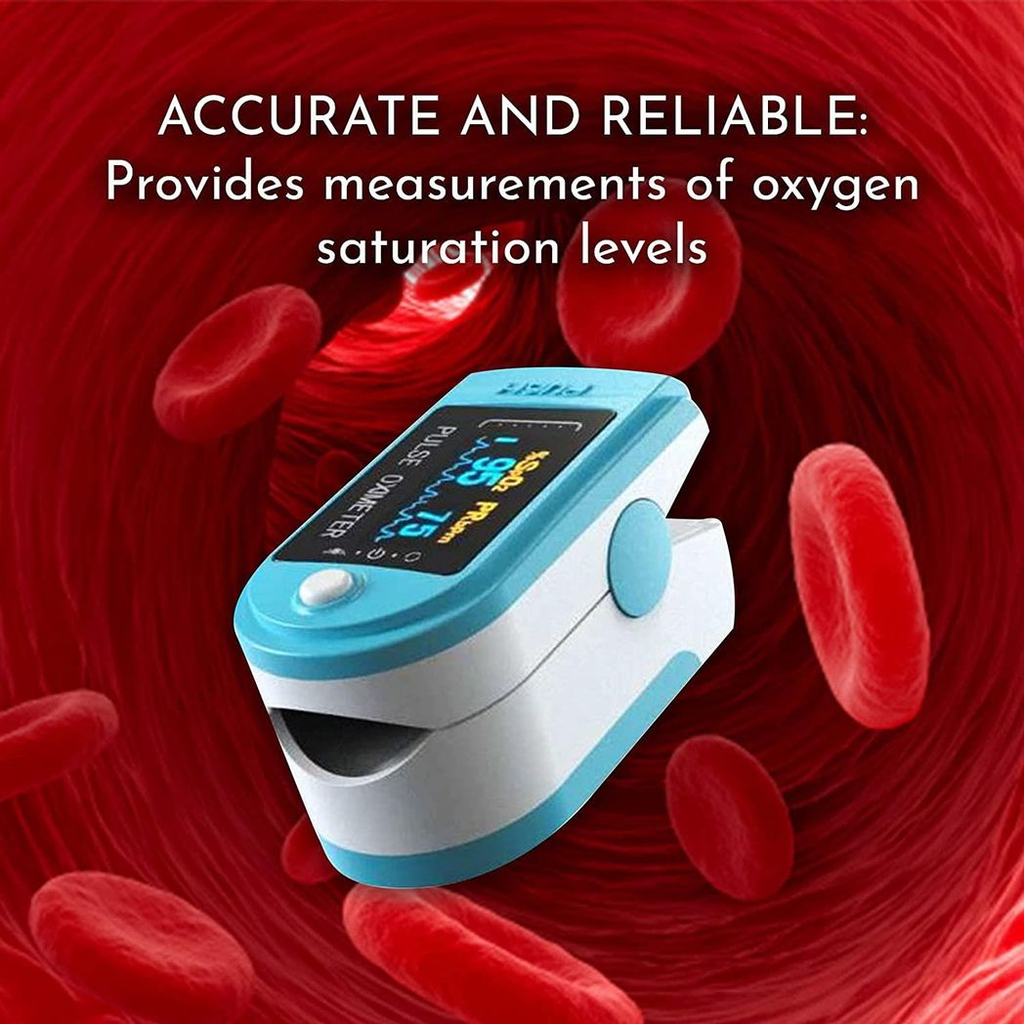 Aquarius Finger Pulse Oximeter displaying SpO2 and heart rate readings, designed for quick and accurate health monitoring.