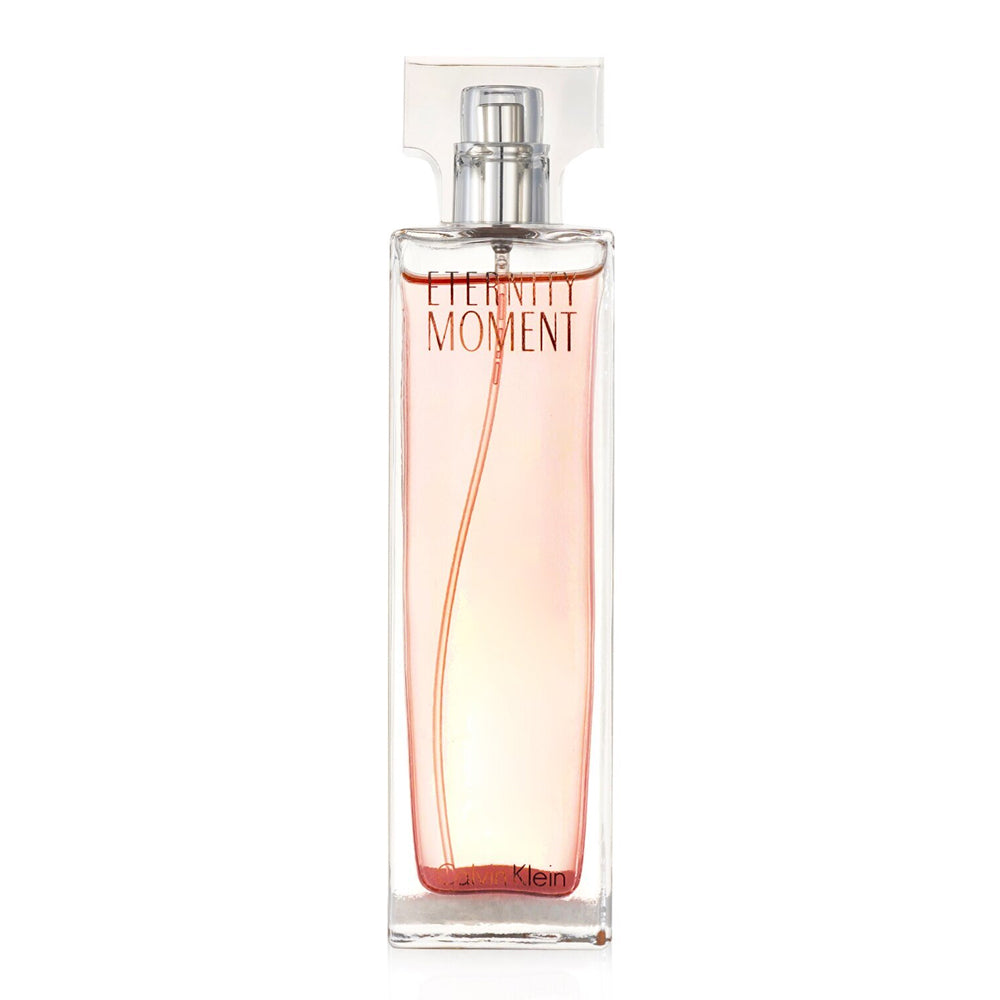 Calvin Klein Eternity Moment Eau De Parfum Spray 50ml in a sleek bottle with a floral design, perfect for daily wear.
