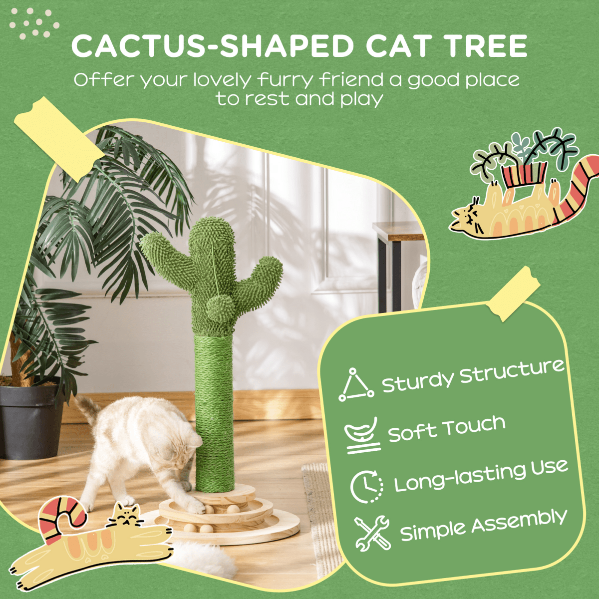 Cat Tree Cactus Sisal Scratching Post - Interactive Fun Roller Exerciser - AKGOmniShop