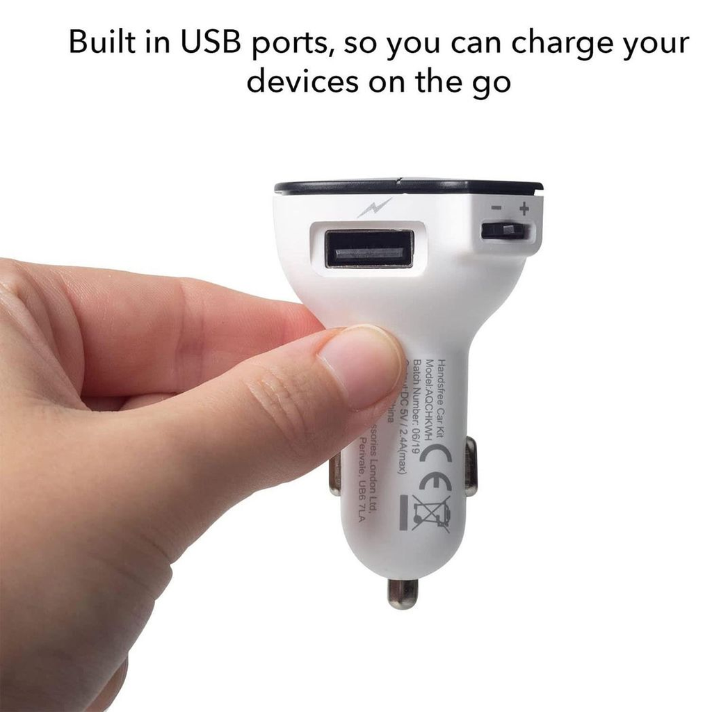 Bluetooth FM Transmitter - Hands-Free Car Kit - White